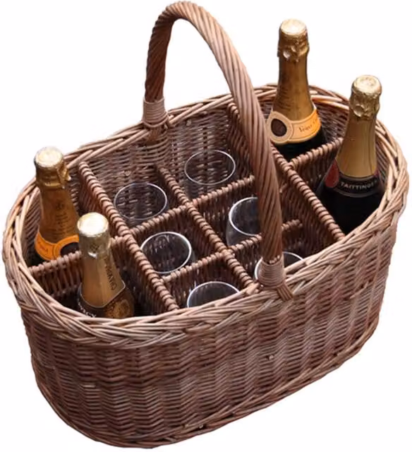 Red Hamper Wicker Oval Festival Drinks Basket in Brown and Red