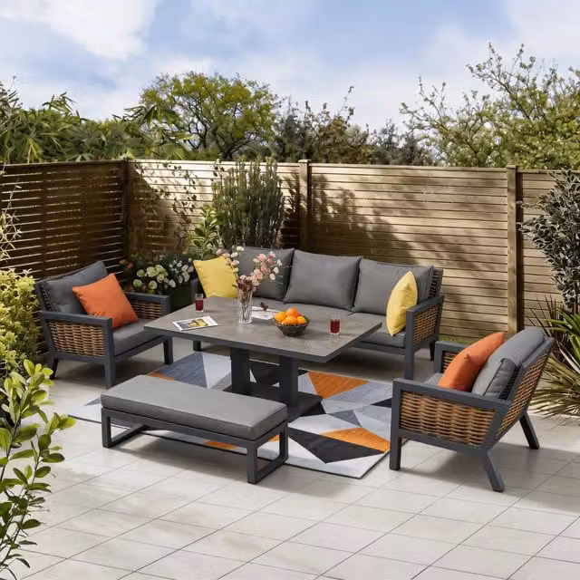 Furniture One 7-Person Grey Aluminium Garden Lounge Set with Cushions
