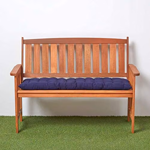 Homescapes Blue Cotton Garden Bench Cushion, W: 108 cm, D: 42 cm – 1
