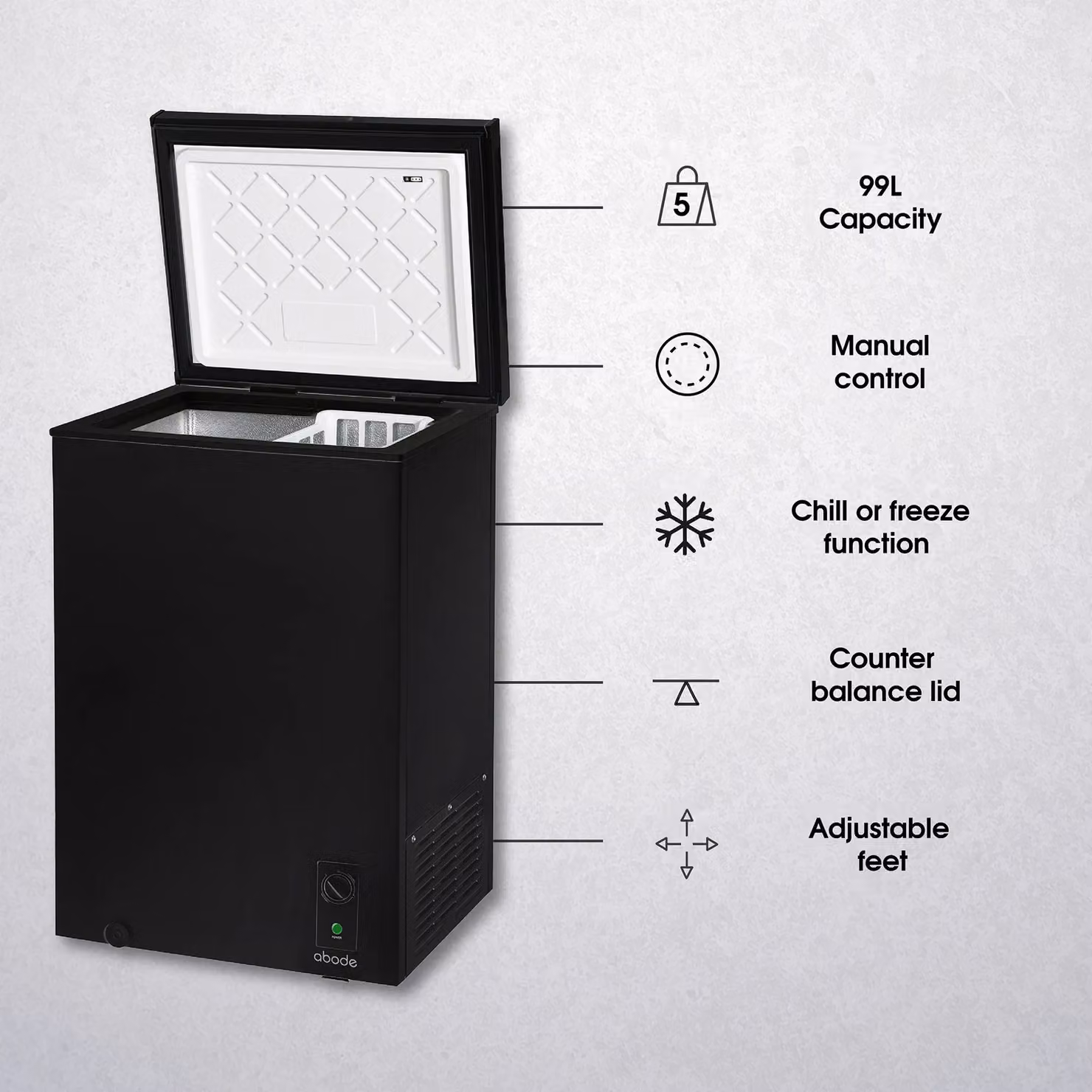 Abode 99L Freestanding Chest Freezer in Black – 5