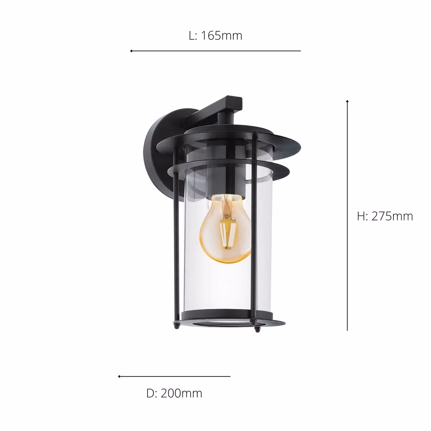 Eglo Valdeo IP44 Modern Outdoor Wall Light in Black with Transparent Glass – 3