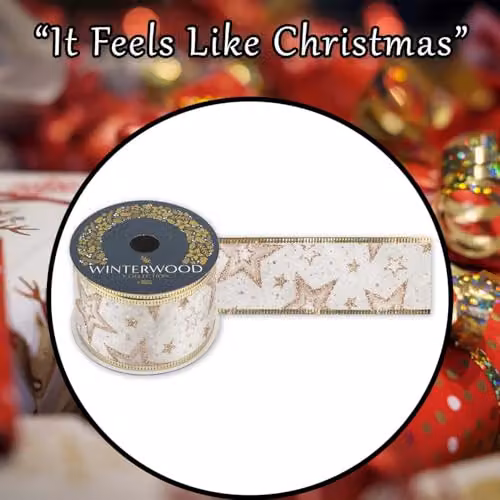 VFM e-Store Gold Christmas Star Ribbon Garland for Festive Parties, W/H: 6 x 10 cm – 7