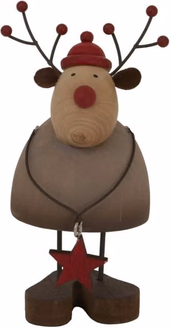 KDMK Rustic Reindeer Tabletop Ornament with Star in Red and Multicolour Wood
