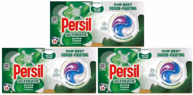 Persil Ultimate Washing Capsules Active Clean, 24 Washes, 3 Pack, White and Multicolour