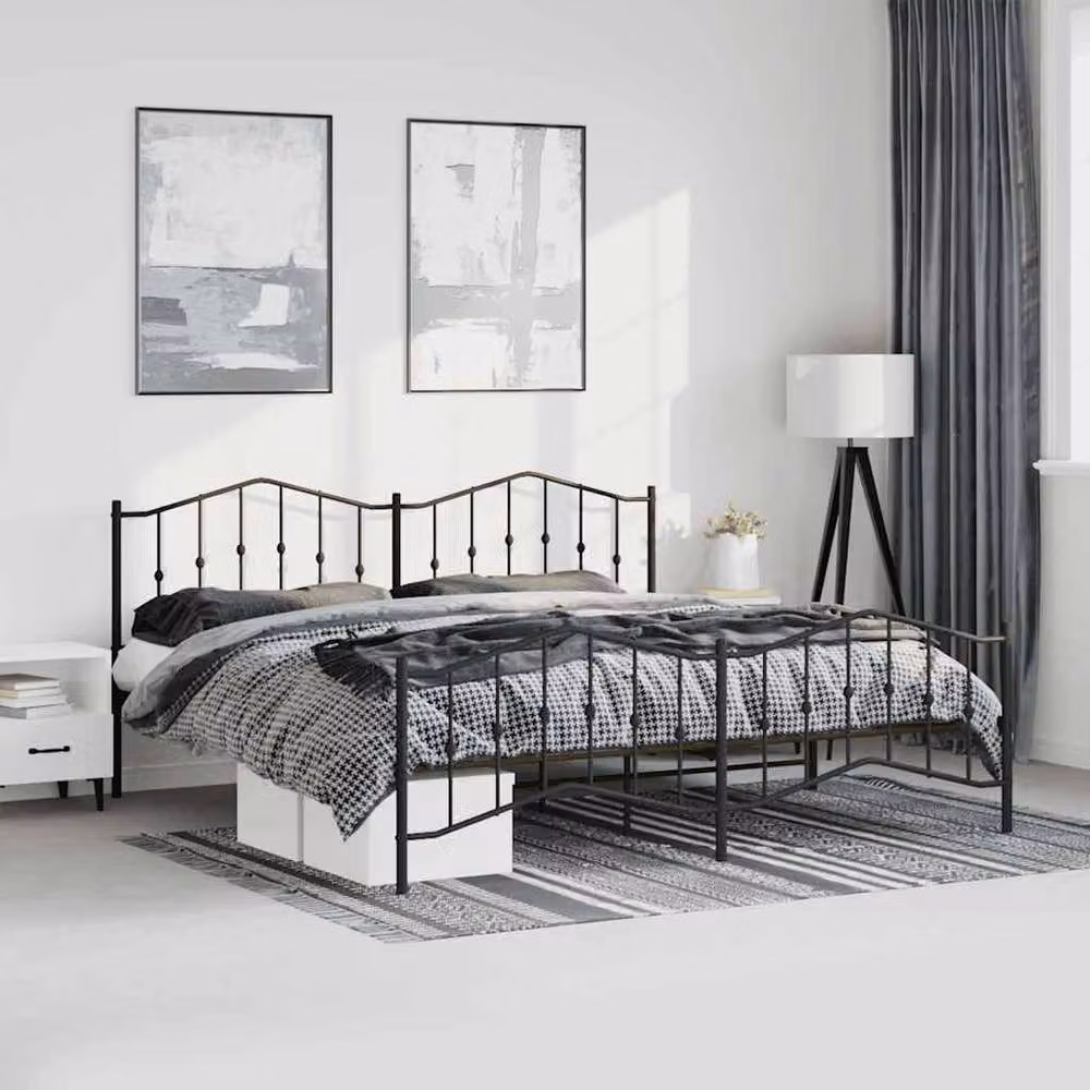 Berkfield Home Metal Bed Frame with Headboard and Footboard in Black W/D/H: 193 x 203 cm – 2