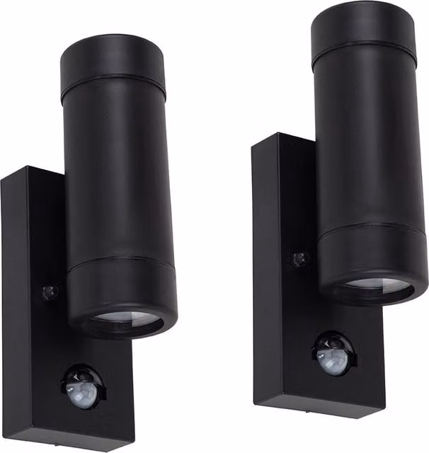 ValueLights Pair of Black Solar Outdoor Wall Up Down Lights with Motion Sensor and IP44 Rating