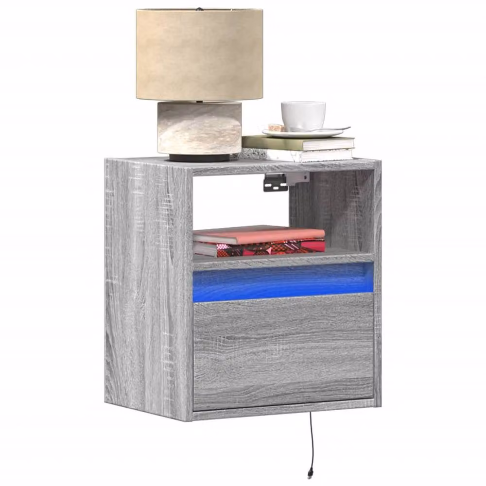 Berkfield Home Wall-mounted Bedside Cabinet with Integrated LED Lights, Grey Sonoma – 2