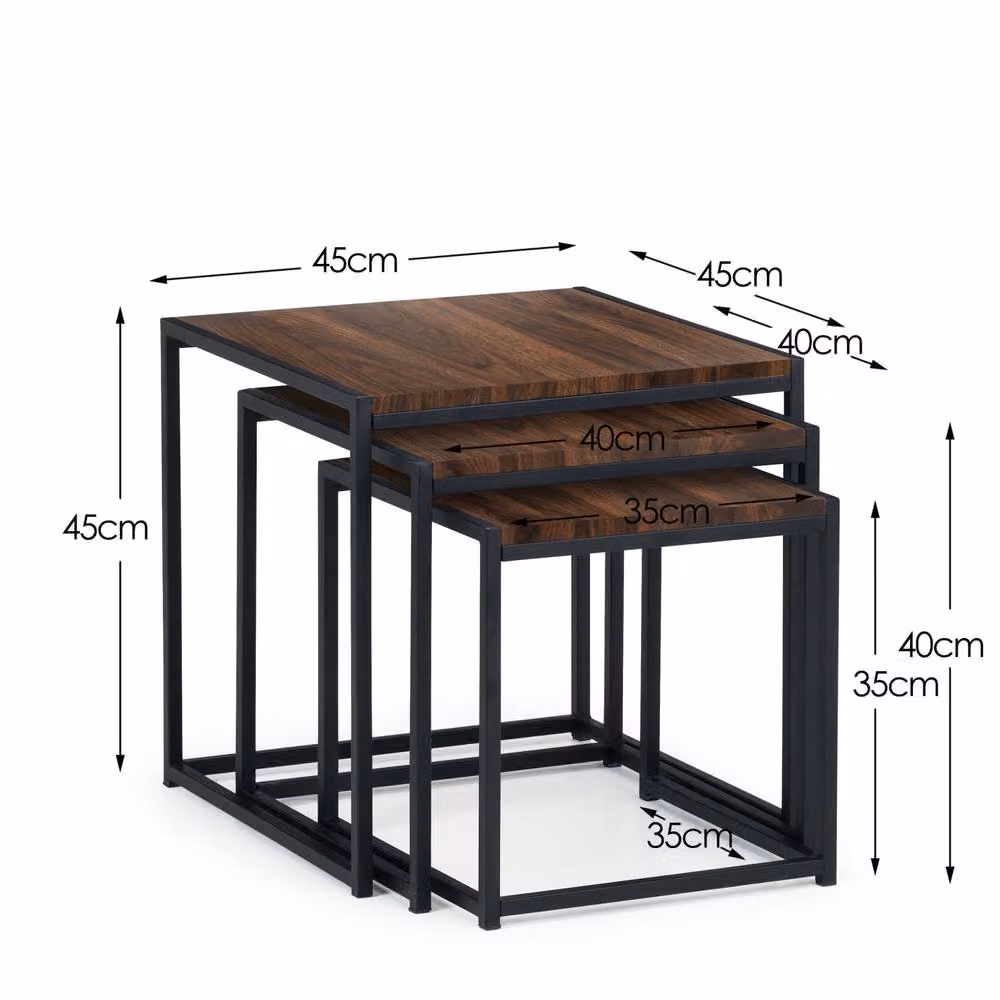 Cheshire Camden Nest of 3 Square Tables in Walnut and Black with Metal Sled Base – 4