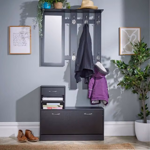 Home Source Darfield Modern Wall Mounted Coat Rack with Distributed Point Hooks in Matt Black