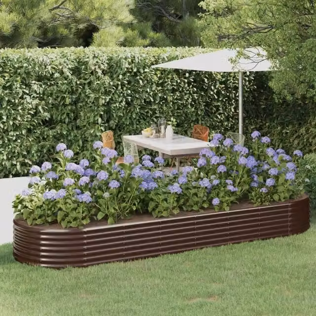 Berkfield Home Garden Brown Powder-coated Steel Raised Bed W/D/H: 322 x 100 x 36 cm – 1