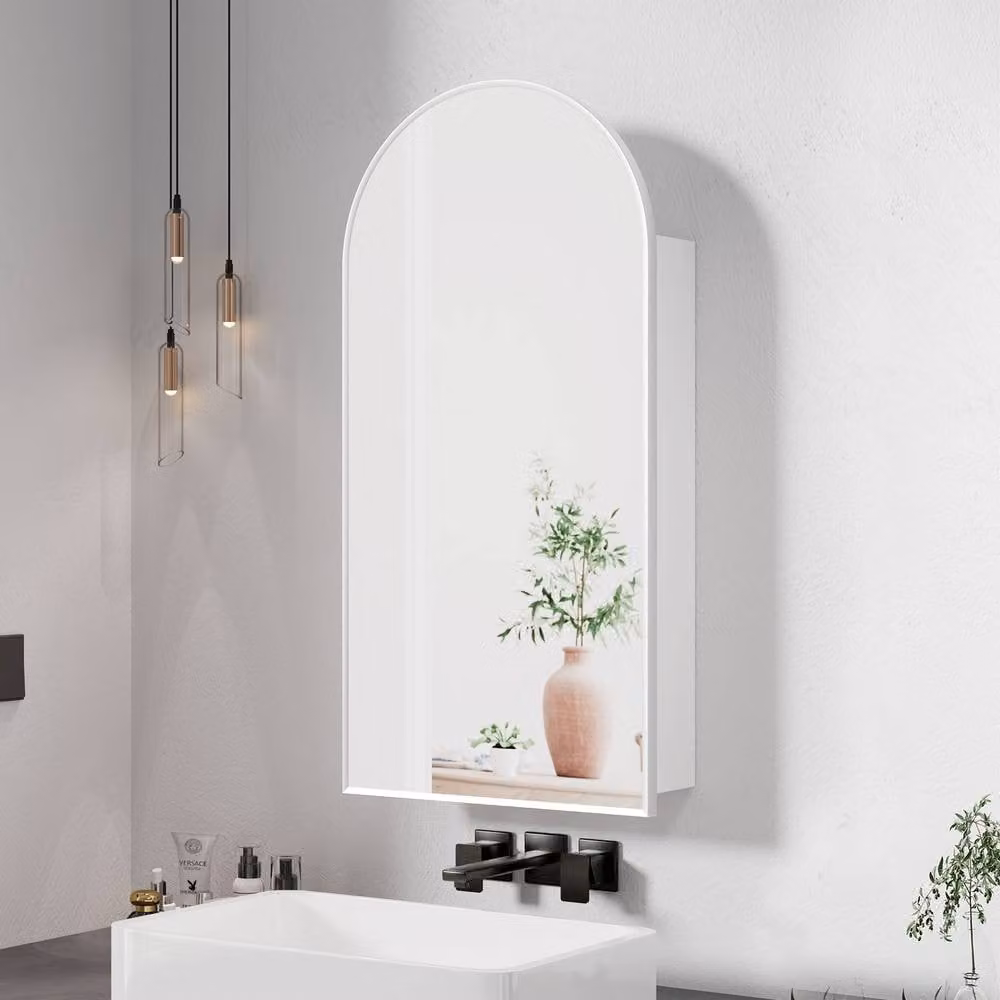 KEEPREAPER Modern Wall Mounted Bathroom Mirror Cabinet with Glass Doors and Internal Shelves, Silver, W: 40 cm, H: 80 cm – 1