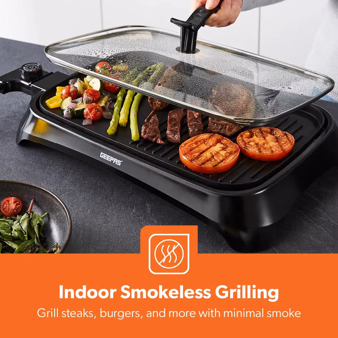Geepas 1600W Electric BBQ Grill Hot Plate Indoor Barbecue Griddle in Black – 3