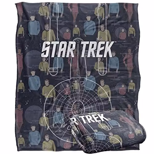 Trevco Star Trek Enterprise Crew Super Soft Fleece Throw Blanket, White, W/D/H: 152 x 127 cm – 1