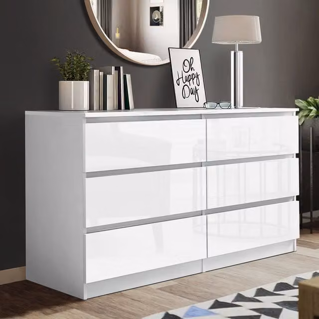 SquareBoxx Fairfield Gloss Minimalist 6 Drawer Chest of Drawers in White