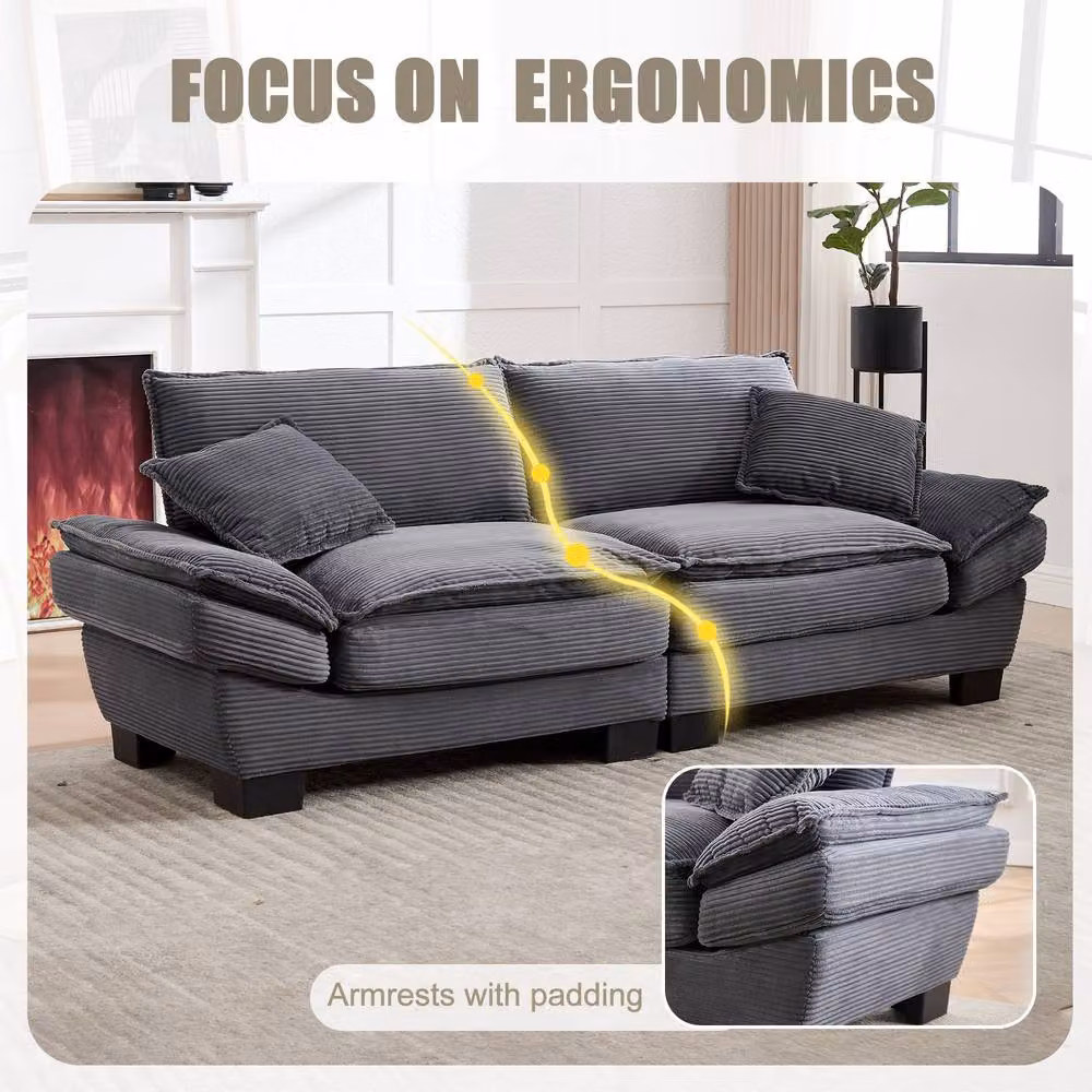 Direct Wicker Modern Oversized 2 Seater Upholstered Loveseat Couch in Dark Grey – 2