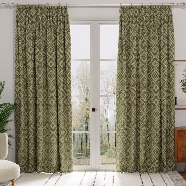 Terrys Marrakech Moroccan Graphic Blackout Cotton Fabric Panel Curtain in Green