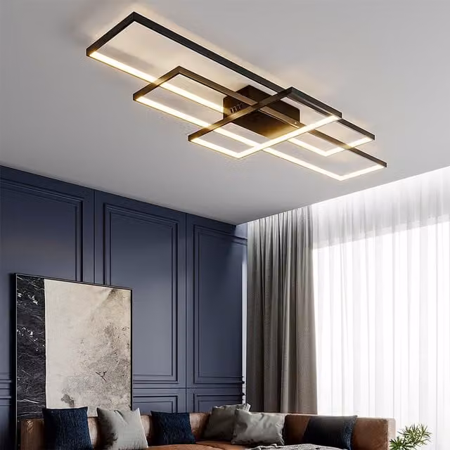 Livingandhome Modern Rectangular LED Flush Ceiling Light in Black, Dimmable