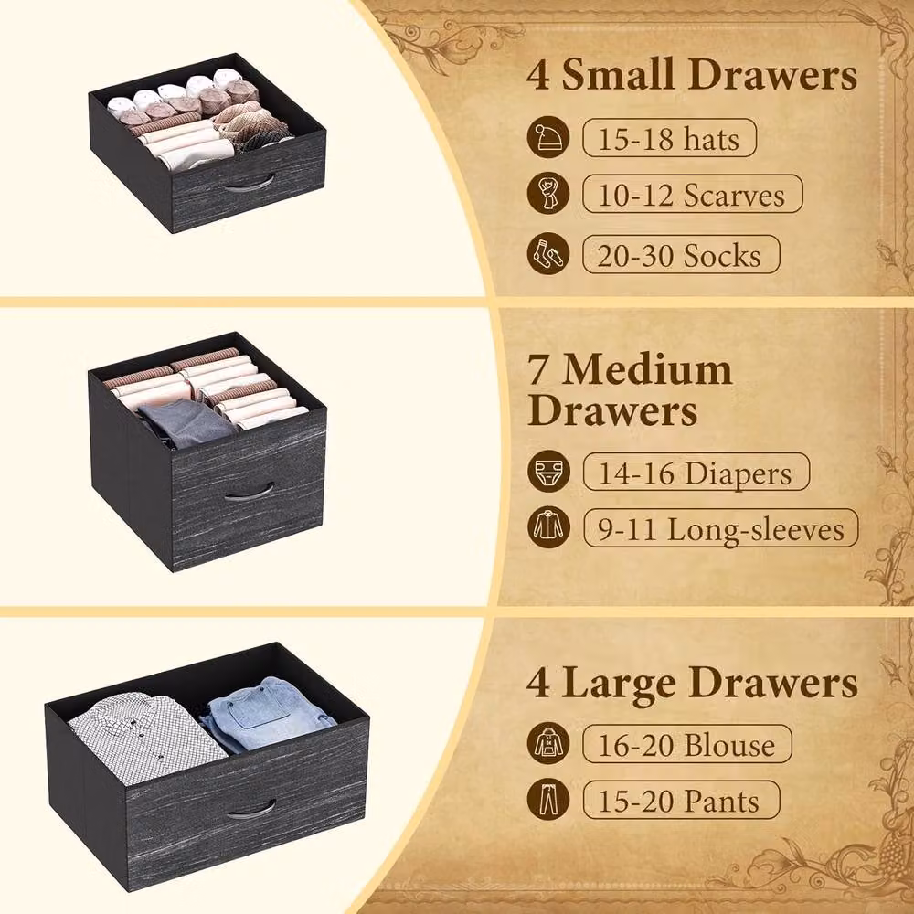 London Boutique 15 Drawer Fabric Dresser Chest of Drawers in Black – 4
