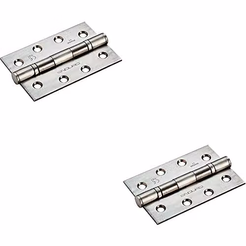 Loops 2 Pack Ball Bearing Butt Hinges in Satin Steel Silver, H x W x D: 102 x 68 x 2.2 mm