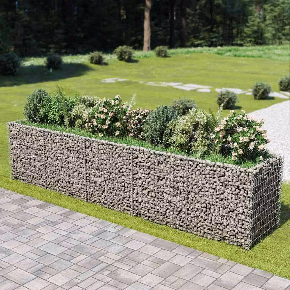 Berkfield Home Durable Galvanised Steel Gabion Raised Bed in Silver, W: 450 cm, D: 90 cm, H: 100 cm – 2