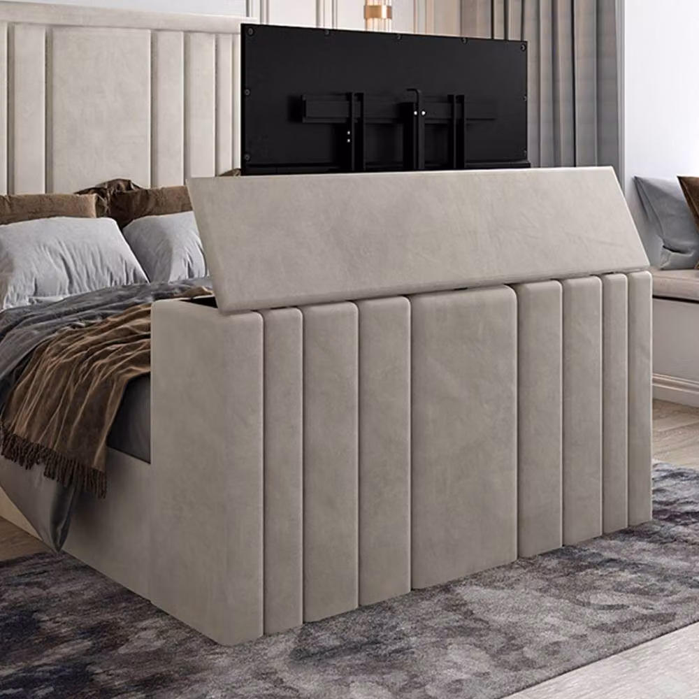 KDMD Artlebeck Upholstered Soft Velvet Bespoke Bed Frame in Light Sand, Size: Double (W: 140 cm x L: 200 cm) – 4