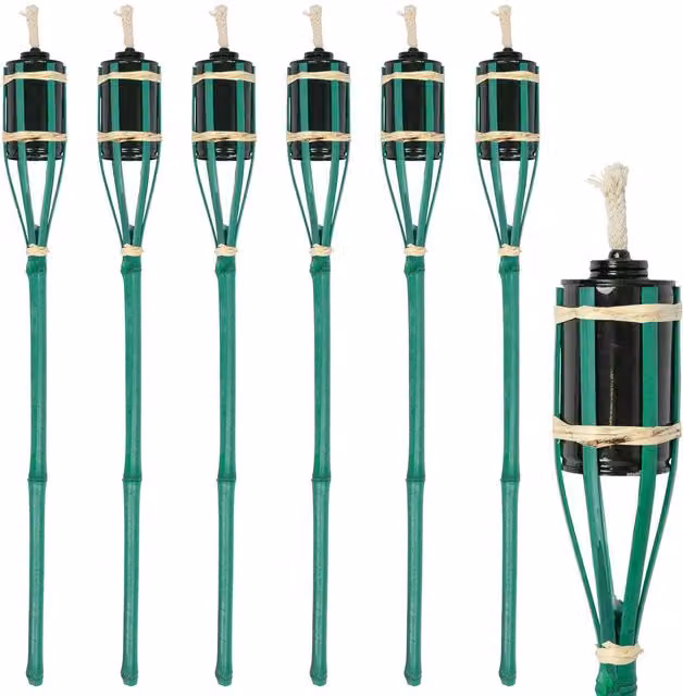 Harbour Housewares Pack of 6 Green Bamboo Garden Fire Torches, Height: 60 cm