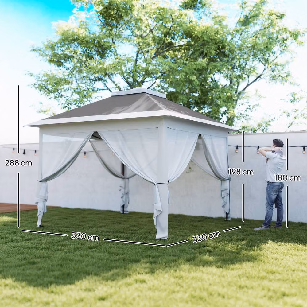 Outsunny Pop Up Gazebo with Double Roof and Mesh Sidewalls in Grey, W: 330 cm, D: 330 cm, H: 288 cm – 4