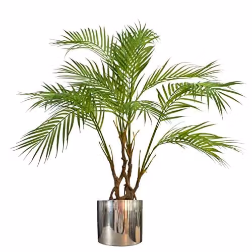 Leaf Design UK Large Realistic Artificial Palm Tree in Green and Silver, Height: 90 cm