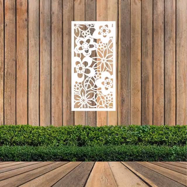 Laser Hut White and Black Floral Metal Wall Art Hanging Rectangular Screen
