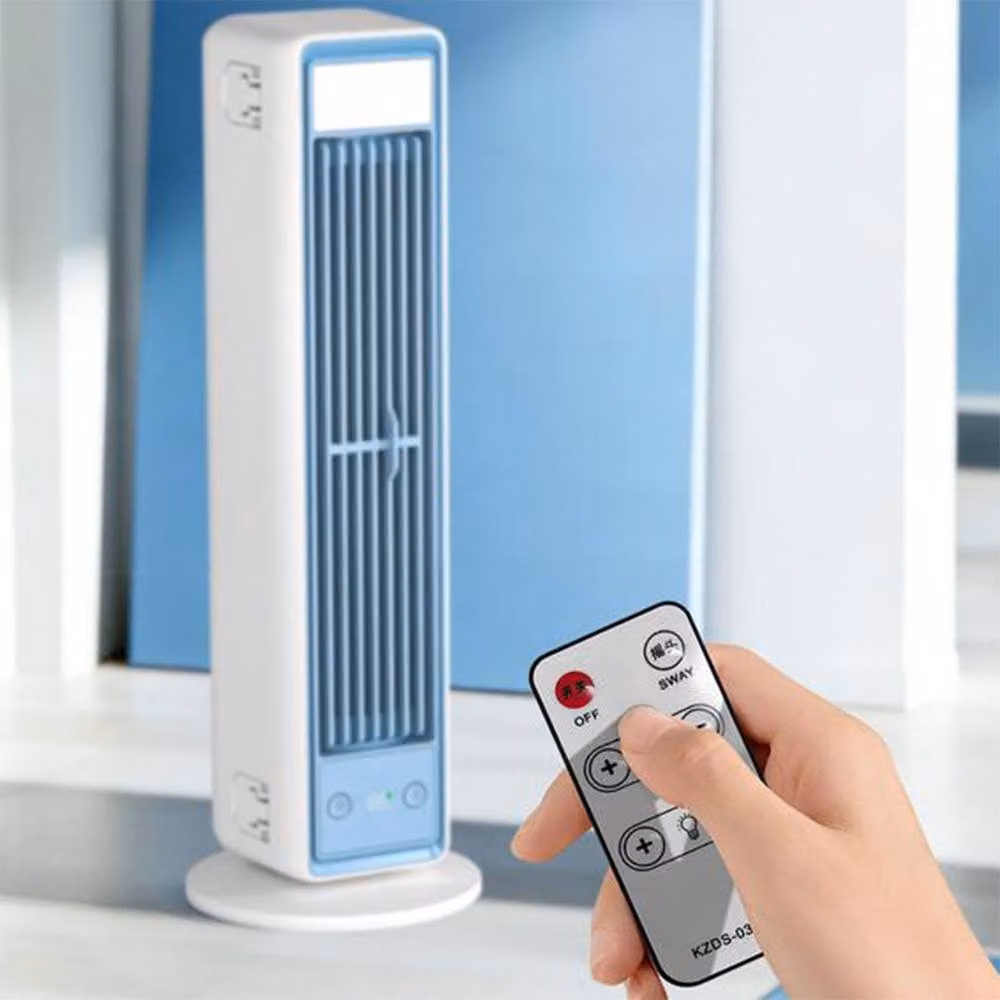 Quipulse Portable USB Rechargeable Tower Fan with Remote Control and Oscillation, White and Multicolour – 2
