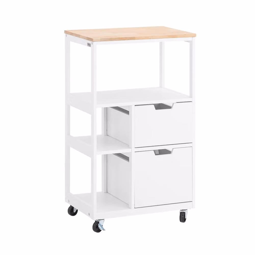 SoBuy Kitchen Storage Trolley with 2 Drawers and 3 Shelves in White – 2