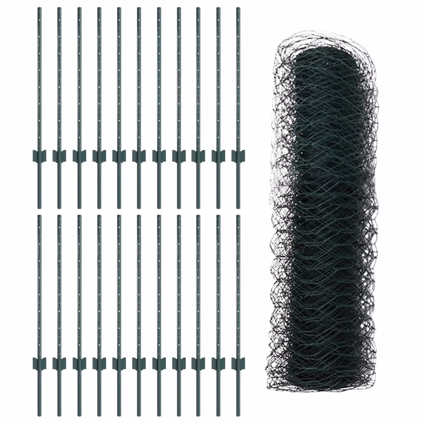 Berkfield Home Green Steel U-Channel Fence Posts and Hexagon Fence Set, 11 x 80 cm Posts and 0.8 x 50 m Fencing – 2