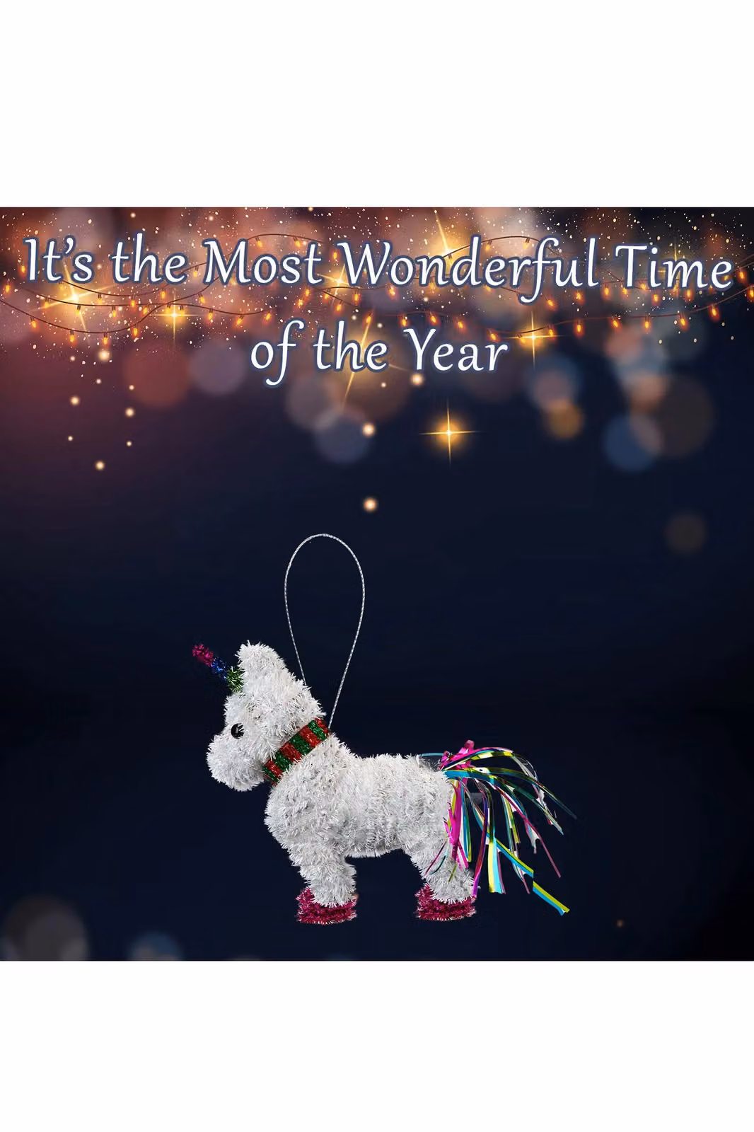 VFM e-Store White Unicorn Tinsel Christmas Decoration, W/D/H: 15 x 15 x 15 cm – 2