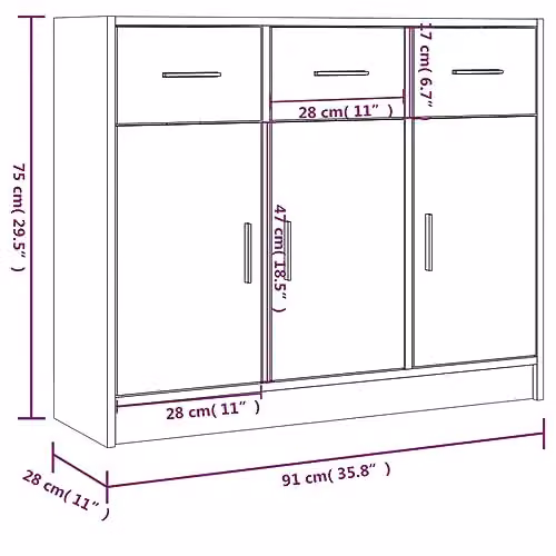 vidaXL Sideboard in Concrete Grey, W/D/H: 91 x 28 x 75 cm, Made of MDF – 2