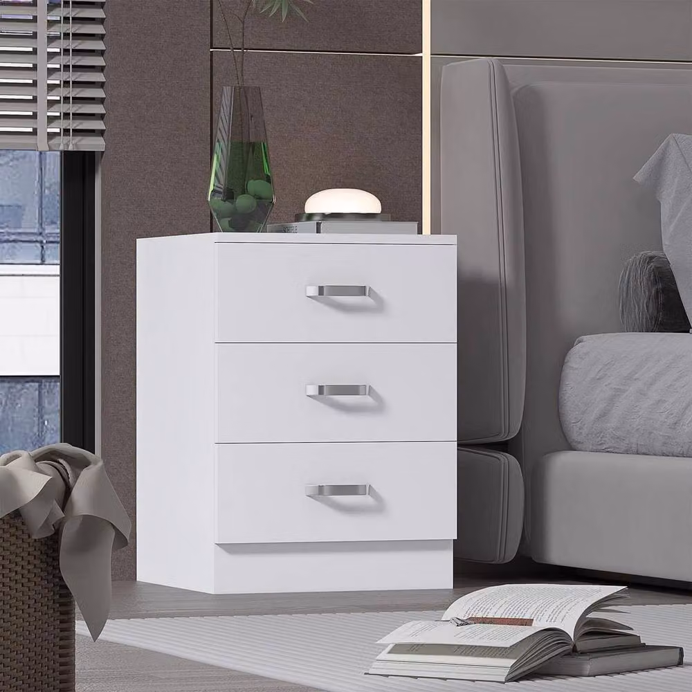 NESTLUNE 3 Drawer Bedside Chest of Drawers in Matt White – 2