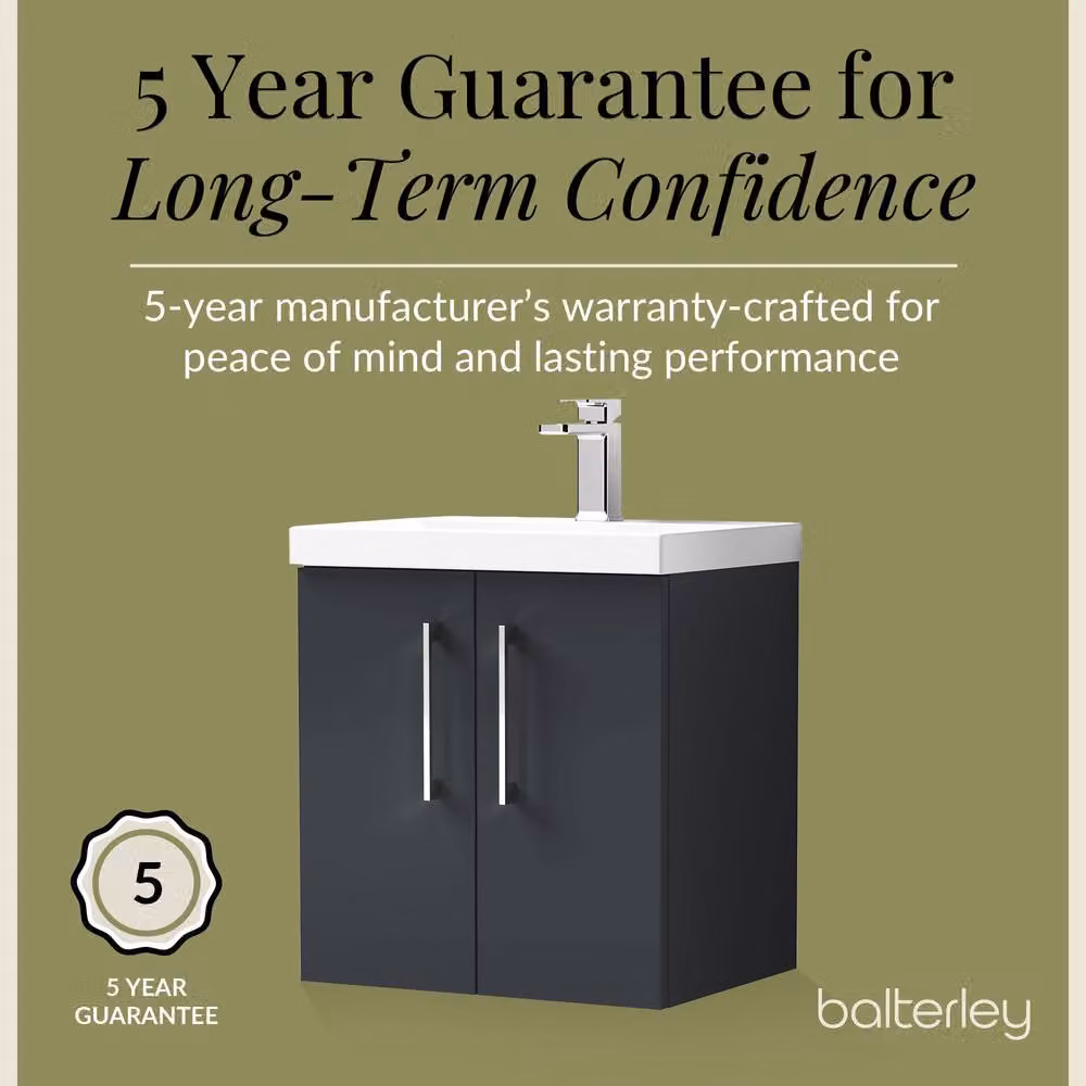 Balterley Modern Wall Hung Bathroom Vanity Unit with Soft Close Doors and Rectangular Mid-Edge Basin, Dark Grey, W: 60 x D: 39 x H: 61 cm – 4