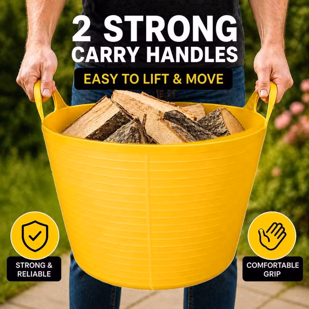 FLAVORA 5 Pack Yellow 42 Litre Large Flexi Tub Buckets – 3