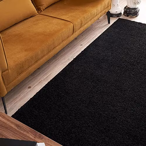 THE RUGS Black Plain Shaggy High Pile Rug, W/D/H: 180 x 270 x 1 cm – 8