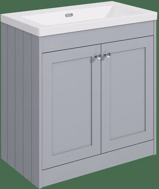 Balterley 800mm Floor Standing 2 Door Bathroom Vanity Unit with Basin in Matt Grey, W/D/H: 80 x 52.5 x 80 cm