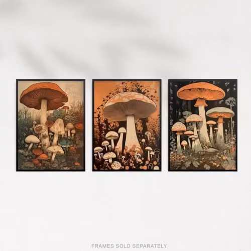 Artery8 Set of 3 Botanical Fungi and Mushroom Unframed Paper Poster Prints, Multicolour Vintage Nature Wall Art – 4