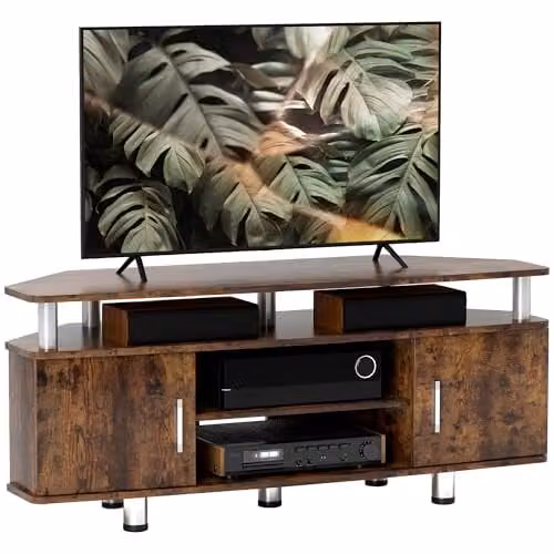 HOMCOM Rustic Brown TV Unit Cabinet with Storage Shelves for Living Rooms, W/D/H: 120 x 39.5 x 52 cm