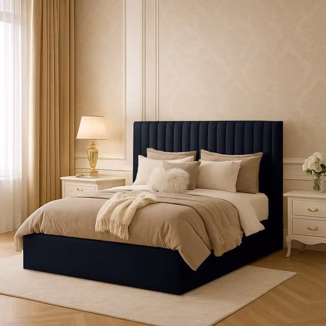 Desire Deco Modern Upholstered Velvet Bed Frame in Black, W/D/H: 90 x 190 cm