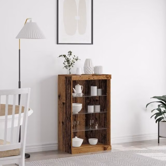 Berkfield Home Rustic Wood Sideboard with Integrated LED Lights in Brown, W/D/H: 60.5 x 37 x 100 cm