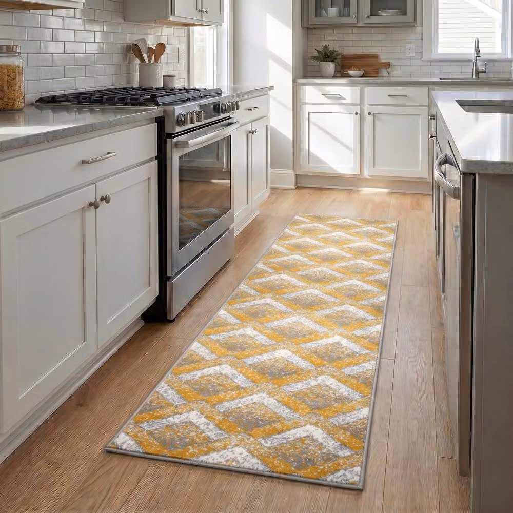 Bravich LTD Modern Zigzag Hallway Runner Rug in Yellow, W: 60 cm, L: 720 cm – 2