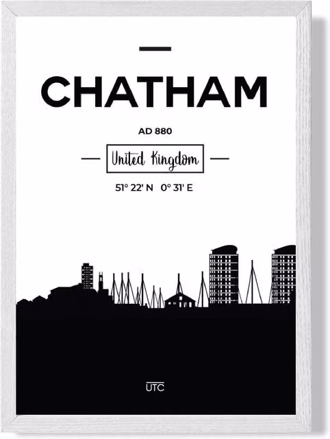 ARTZE Chatham Black and White City Skyline Framed Print in White Frame