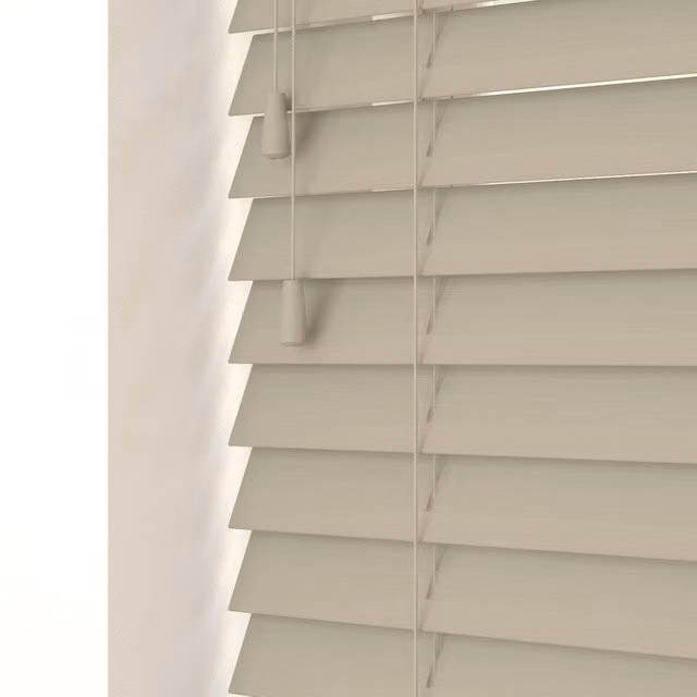 NewEdgeBlinds Plain Faux Wood Venetian Blinds with Cord in Beige/Brown, Width: 140 cm