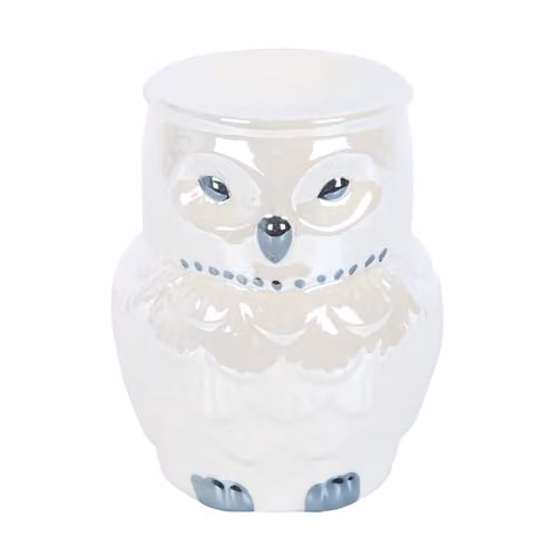 KDMD Owl Shaped Ceramic Oil Burner with Iridescent Glaze in White
