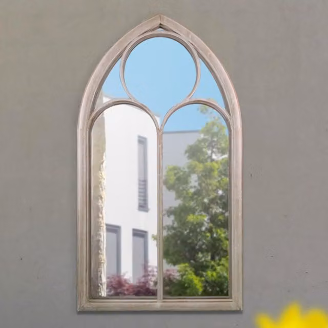 MirrorOutlet Chapel Arch Large Outdoor Garden Wall Mirror in Stone, W/H: 81 x 150 cm