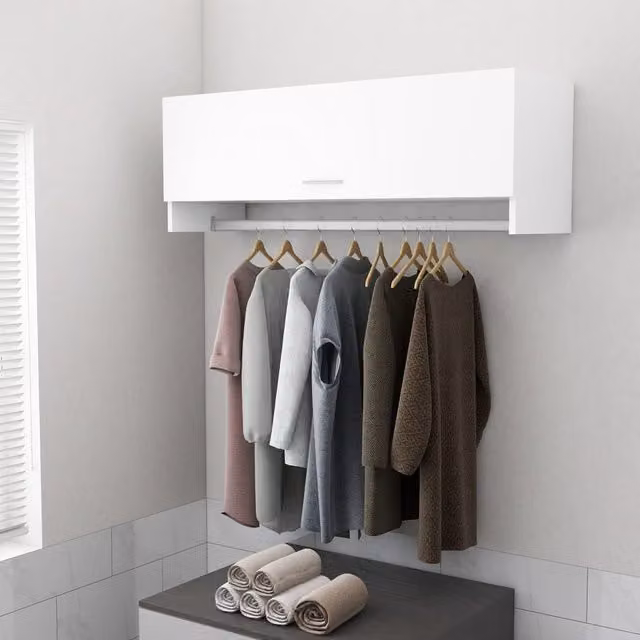 Berkfield Home White Wall Mounted Wardrobe with Hinged Doors, W/D/H: 100 x 32.5 x 35 cm