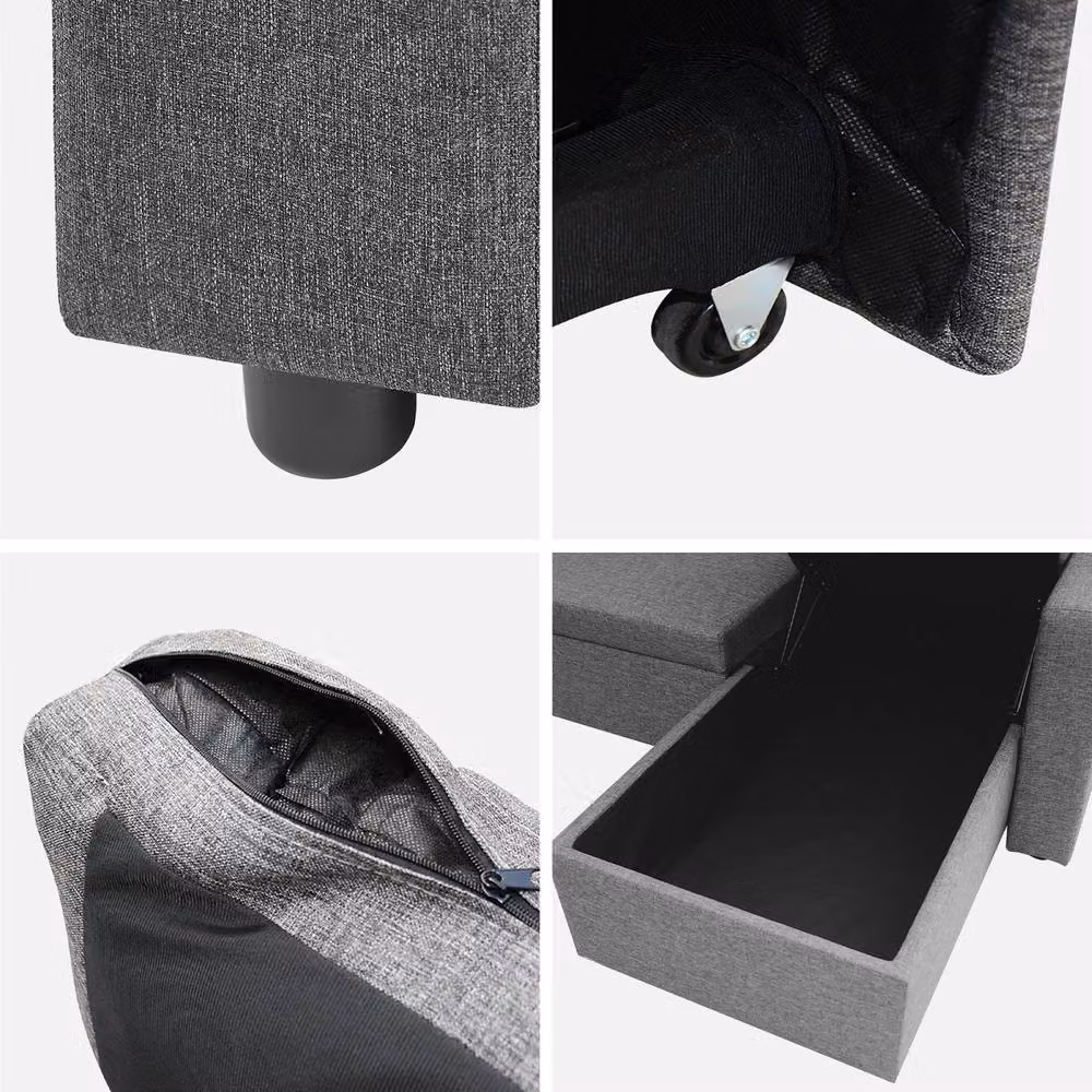 sweeek 3-Seater Reversible Corner Sofa Bed in Grey Fabric, W/D/H: 213.5 x 136.5 x 83.0 cm – 4